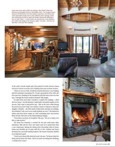 a page of a magazine with a living room with a fireplace at Tree House Lodge Bed & Breakfast in Cheviot