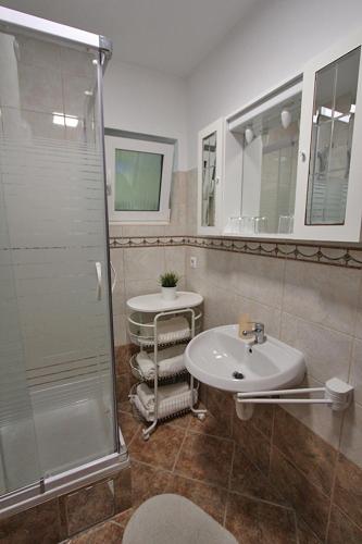 a bathroom with a sink and a shower at Apartment Christian in Karlobag