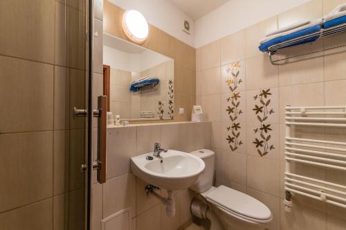a bathroom with a toilet and a sink at Hotel ***NAT Świnoujście in Świnoujście