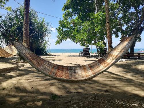 a hammock on a beach with the ocean at Big BamBoo Beach Resort Sipalay in Sipalay