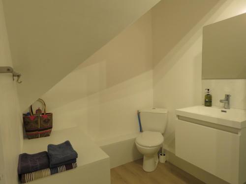biała łazienka z toaletą i umywalką w obiekcie Vaintan B&B w mieście Dragey
