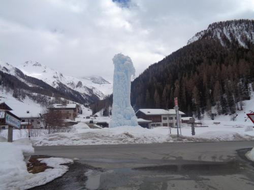 a large ice sculpture in the middle of a road at Ferienwohnung Bergblick in Schmirn