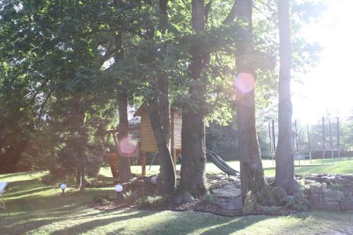 a tree house with a playground in a park at Dom na Klonowym Wzgórzu in Stronie Śląskie