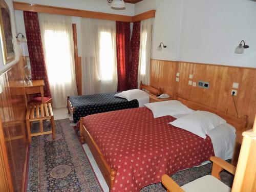 a hotel room with two beds in a room at Asteri Metsovou in Metsovo