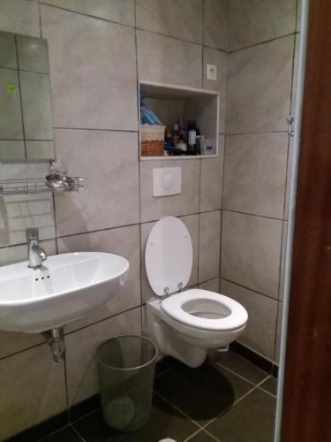 a bathroom with a toilet and a sink at Anglaise in Caunes-Minervois