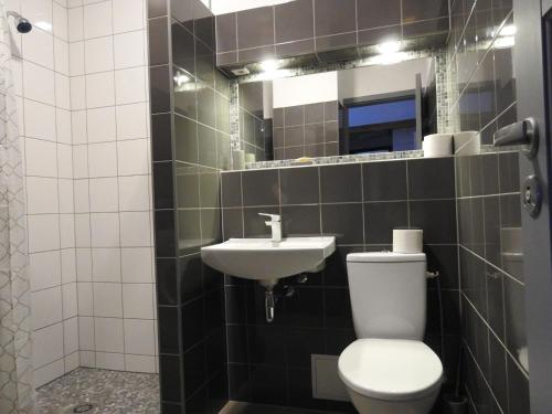 een badkamer met een toilet en een wastafel bij New Town apartamentai in Kaunas