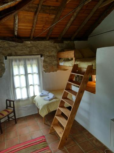 a room with a bunk bed and a bunk ladder at Casa Rural Ahoraya in El Colmenar
