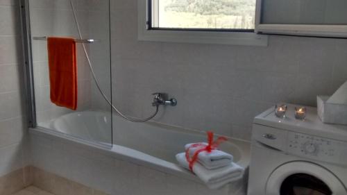 La salle de bains est pourvue d'une douche et d'un lave-linge. dans l'établissement Villa Fedrita, à Acharavi