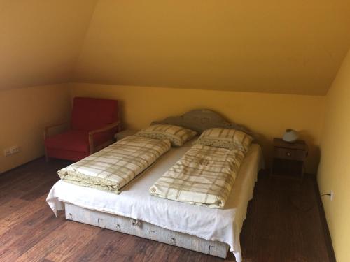Gávavencsellő的住宿－János-tó，一间卧室配有一张床和一张红色椅子