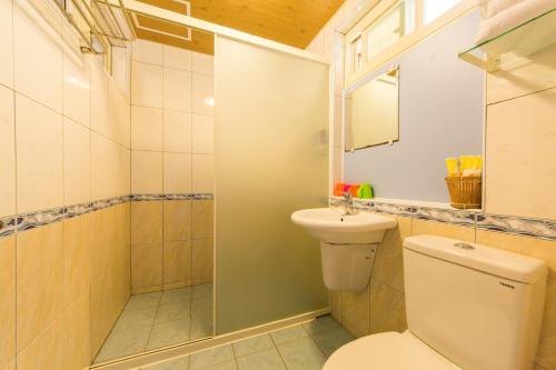 a bathroom with a toilet and a shower at Hai Po Homestay in Checheng