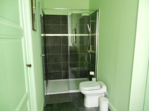 サン・ジャン・ダンジェリにあるLa Maison de l'Ambassadeurのバスルーム(トイレ、ガラス張りのシャワー付)
