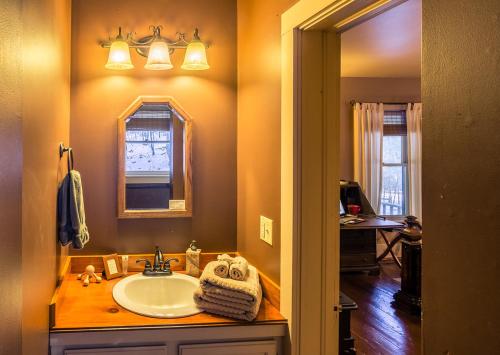 a bathroom with a sink and a mirror at Snow Goose Bed and Breakfast in Keene Valley