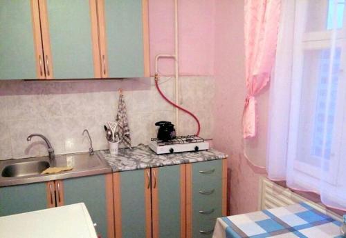 ウシンスクにあるApartment on Neftyanikov 48のキッチン(シンク、コンロ付きカウンター付)