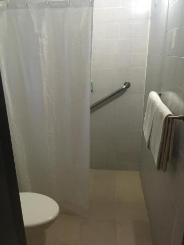 a bathroom with a shower with a toilet and a sink at Eurohotel in Ciudad del Carmen