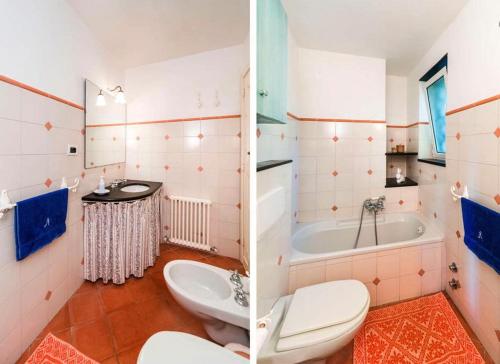 a bathroom with a toilet and a bath tub at Cottage san Michele in Rapallo