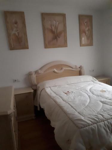 モナチルにあるPiso Josemiのベッドルーム1室(ベッド1台付)が備わります。壁に2枚の写真が飾られています。