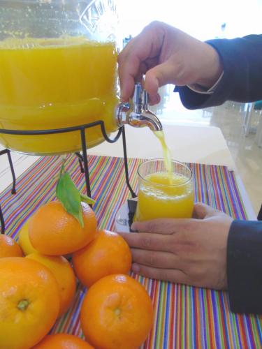 a person is making a glass of orange juice at Aparthotel Fontanellas Playa in Playa de Palma