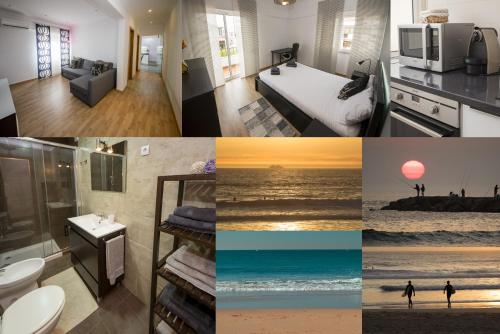 a collage of photos of a hotel room at Ocean Avenue Beach Surf Sun in Quinta de Santo António