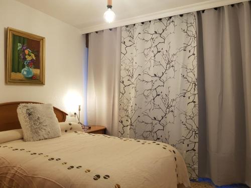 a bedroom with a bed and a window with a curtain at La Explanada in Alicante