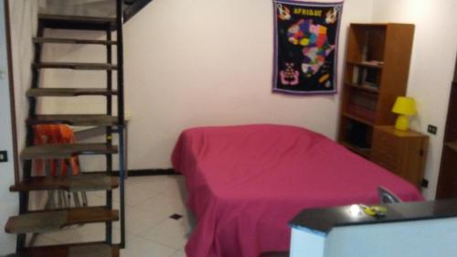 ナポリにあるBellini Casa Vacanzeのベッドルーム1室(ピンクベッド1台、はしご付)