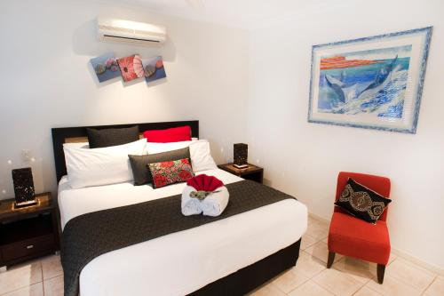 מיטה או מיטות בחדר ב-Gecko Lodge Kalbarri
