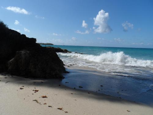 a beach with waves crashing on the shore at studio "BLEU TURQUOISE" in Le Gosier
