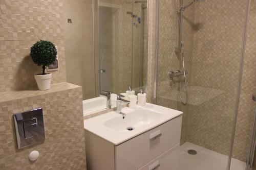 コウォブジェクにあるA&B Apartmentsのバスルーム(白いシンク、シャワー付)