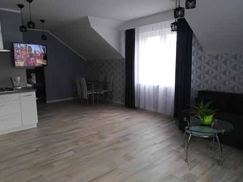 Televízia a/alebo spoločenská miestnosť v ubytovaní Apart-noclegi