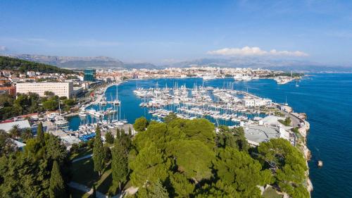 an aerial view of a harbor with boats in the water at VIP Rooms in Split
