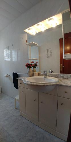 baño con lavabo y espejo grande en LG DownTown Sabadell Apartment, en Sabadell