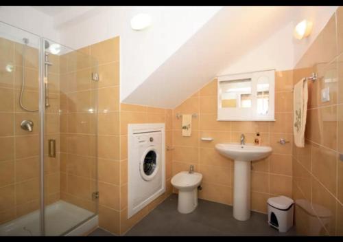 a bathroom with a sink and a toilet and a shower at Rainbow in Castellammare del Golfo