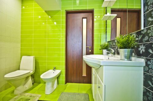 モスクワにあるLakshmi Great Apartment Kievskayaの緑豊かなバスルーム(トイレ、シンク付)