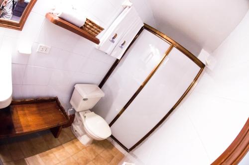 a bathroom with a toilet and a shower at Hotel posada casa regia in Xalapa