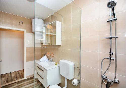 W łazience znajduje się toaleta, umywalka i prysznic. w obiekcie Gabi 2 w mieście Zadar