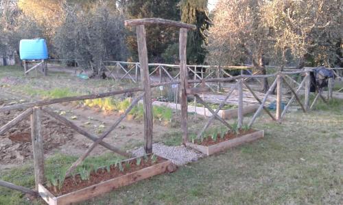 a wooden structure in the grass in a field at Podere San Quirico in Castelnuovo Berardenga