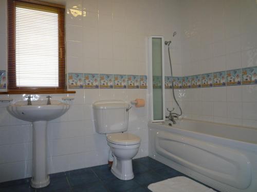 a bathroom with a toilet and a sink and a tub at Galway Bay Lodge in Oranmore