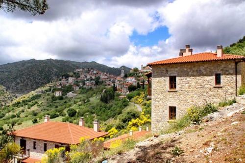 a stone house on the side of a hill at Methexis Boutique Hotel in Dhimitsana