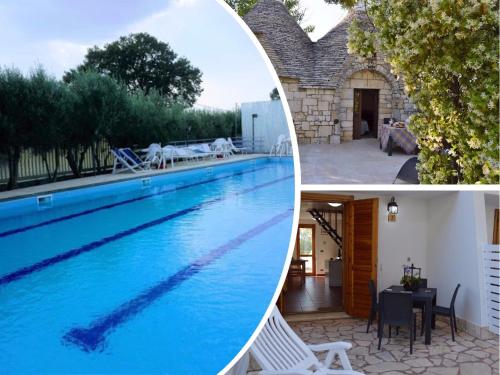 a collage of two pictures of a swimming pool at Raggio Di Sole in Alberobello