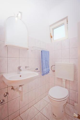 a white bathroom with a toilet and a sink at Holiday Home Vinac in Dazlina