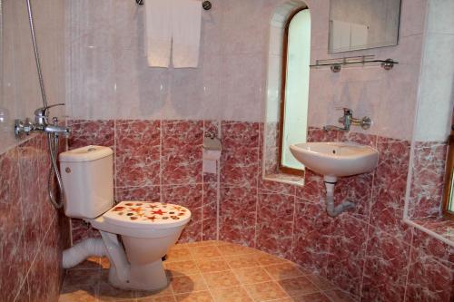 La salle de bains est pourvue de toilettes et d'un lavabo. dans l'établissement Family Hotel Square, à Ruse