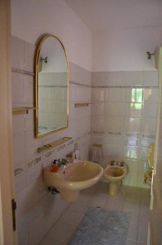 a bathroom with a sink and a toilet at Le ginestre in San Severino Marche