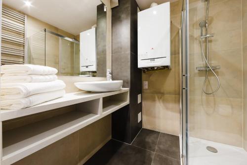 ジェシュフにあるZigzak Apartments Superior 9Cのバスルーム(シンク、シャワー付)