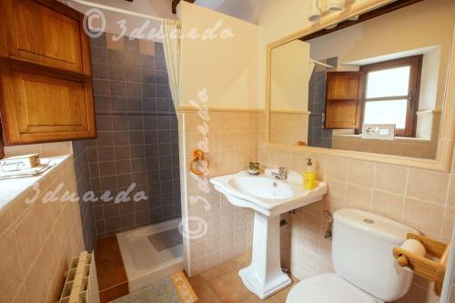 a bathroom with a toilet and a sink at Apartamentos Casa Placida 1 in Frama