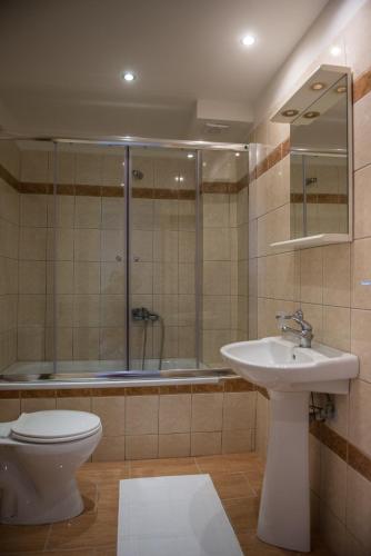 a bathroom with a toilet and a sink and a shower at Lefkadio in Lefkada Town