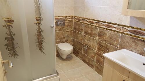 a bathroom with a toilet and a sink at Uzungöl Özbek Apart ve Kafe in Uzungöl