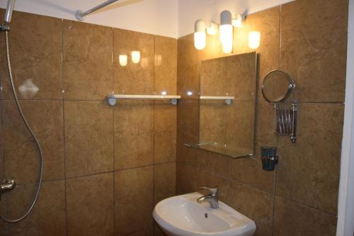 un baño con lavabo y ducha en Zotos Apartment, en Himare