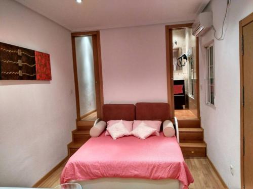 マドリードにあるEstudio Nueva Numanciaのベッドルーム1室(ピンクの毛布付きピンクベッド1台付)