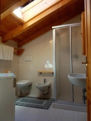 a bathroom with a shower and a toilet and a sink at Casa Campetta in Comano Terme