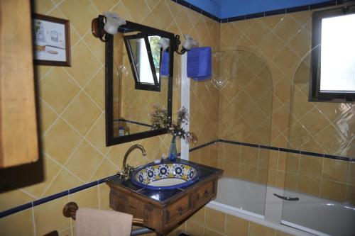 ラ・オロタバにあるFinca las Aguelillasのバスルーム(シンク、バスタブ付)