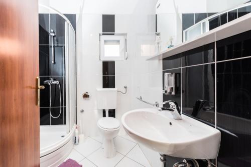 een witte badkamer met een wastafel en een toilet bij House Danica in Obrovac